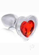 Booty Sparks Red Heart Glass Anal Plug - Small - Red/clear